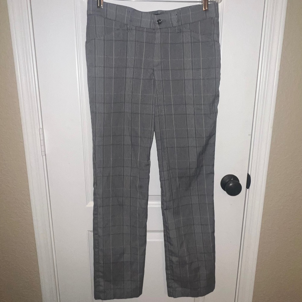 Lee Flex Motion Regular Fit Straight Leg Plaid Dress Pants Grey Pink 6 Medium